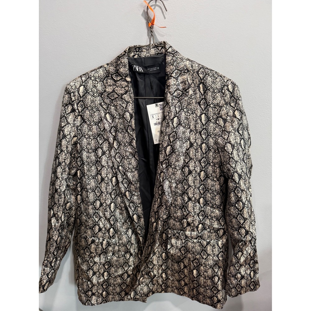 Zara Womens Snakeskin Print Metallic Blazer Grey Black Silver 5247/331/038 New S